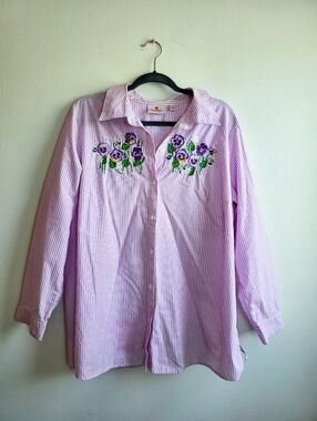 Vintage Quacker Factory Embroidered Button-Up Cottagecore Grannycore Top